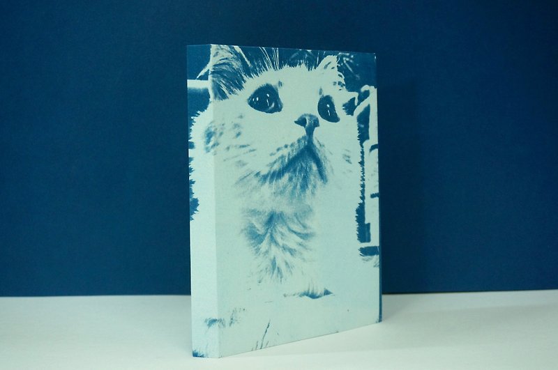 Kitten fur white cat blue sun  happy handbook notebook hand sewing line - สมุดบันทึก/สมุดปฏิทิน - กระดาษ 