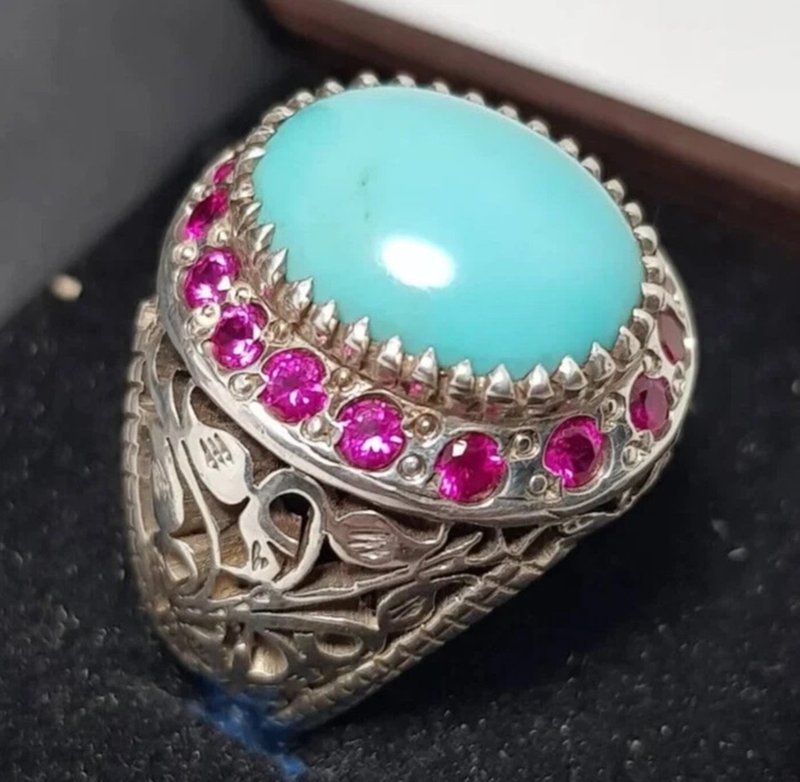 Beautiful Super Clean Blue Dark Feroza Ring Dark deep Beautiful Color Natural - 戒指 - 寶石 藍色