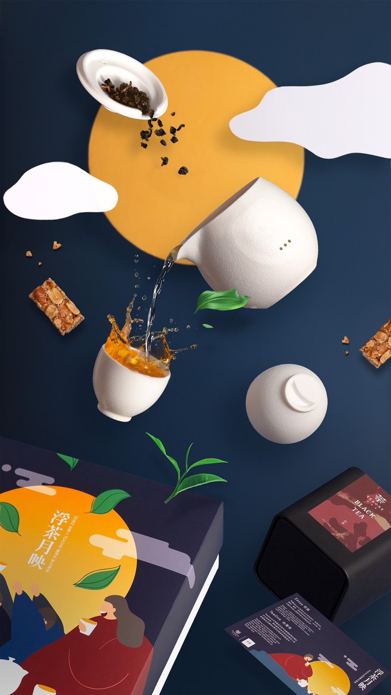 ZESEE | 哲選 x TeaOne  聯名浮茶月映禮盒組 - 茶壺/茶杯/茶具 - 瓷 白色