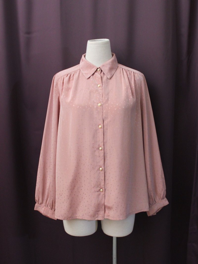 復古甜美可愛粉色圓點點刺繡寬鬆長袖古著襯衫 Vintage Blouse - 女襯衫 - 聚酯纖維 粉紅色