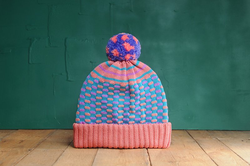 Salmon Circus Detachable PomPom Beanie Hat - Hats & Caps - Acrylic Pink