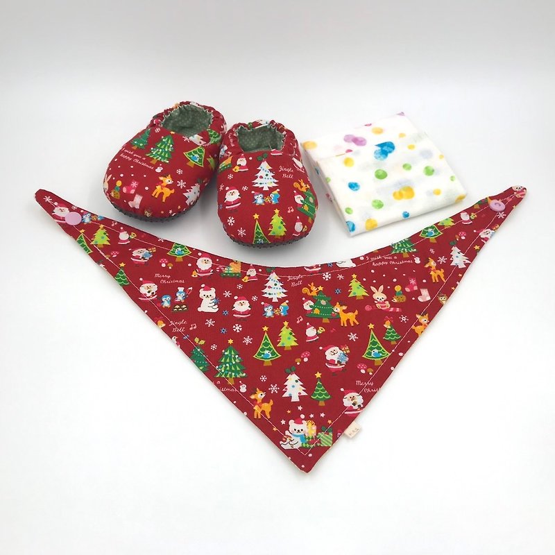 クリスマス動物 -  Miyue赤ちゃんギフトボックス（幼児靴/ベビーシューズ/ベビーシューズ+ 2ハンカチ+スカーフ） - 出産祝い用贈物 - コットン・麻 レッド