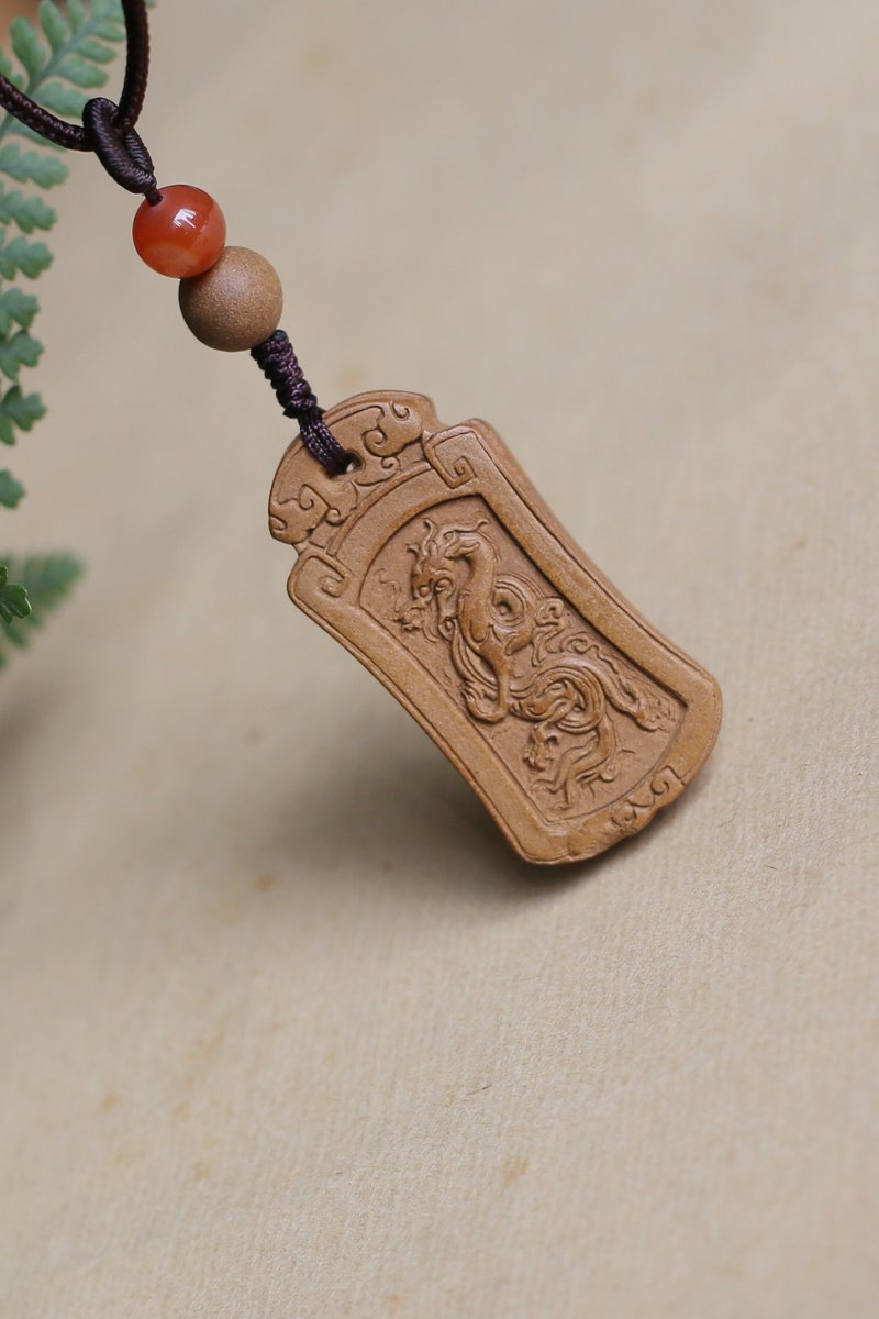 壹染指香品 | 龍鳳紋飾 雙面 | 天然和合香 木樨香 | 一物一圖 - 項鍊 - 植物．花 橘色