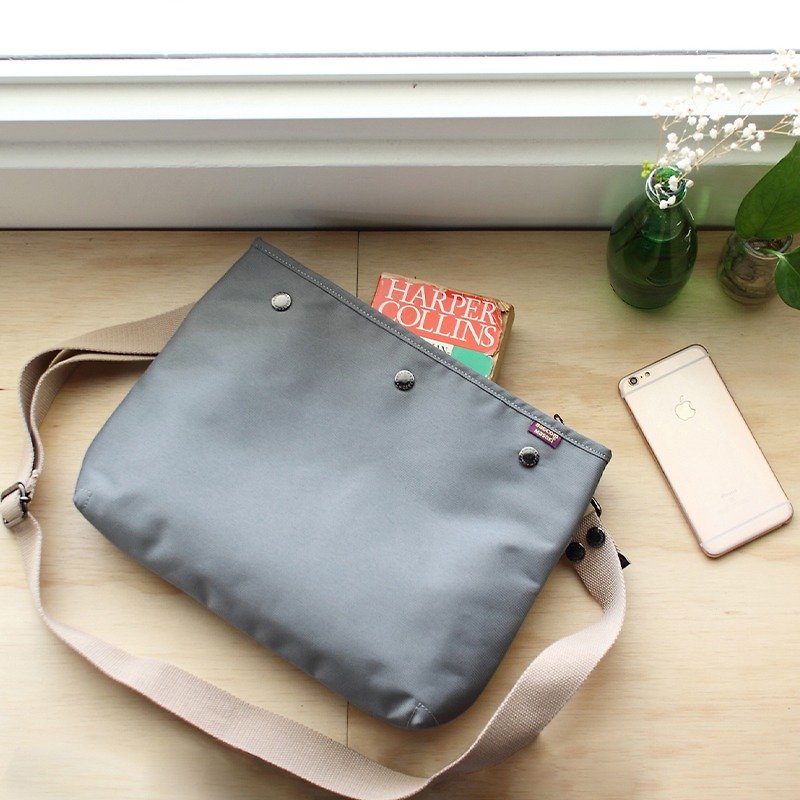 Lightweight Sleeve Shoulder Bag (variable +12" OK - Gray _100380 - Messenger Bags & Sling Bags - Cotton & Hemp Gray