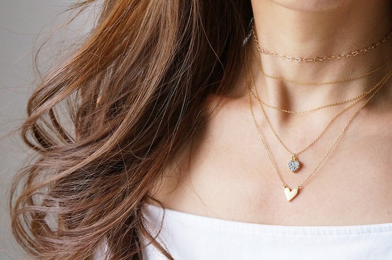 【Minimalism】14KGF Heart Chain Necklace--35/40/45cm-- - 項鍊 - 其他金屬 金色