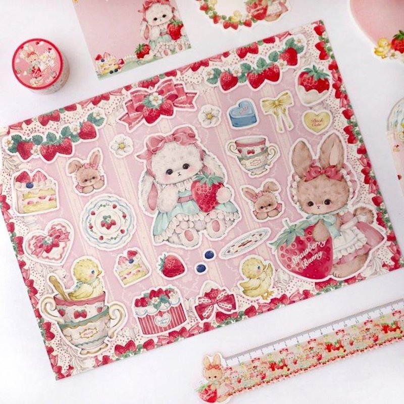 Cherish365【Happiness Strawberry Forest】コラージュペーパー / コラージュシート 5枚　CHO351 - 其他 - 紙 粉紅色