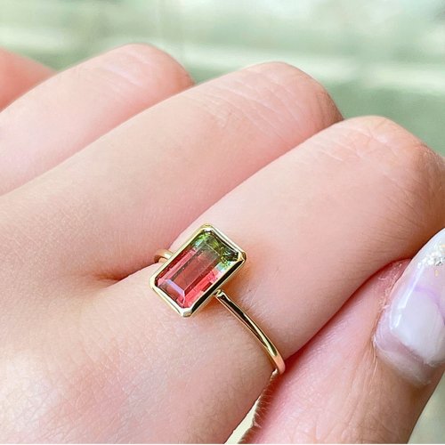 Splitting Colours Jewellery The Fusion - 天然西瓜雙色碧璽(1.34ct) 18k黃金戒指