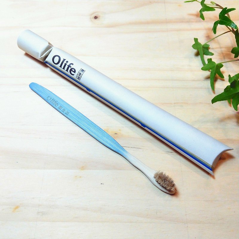 Olife original life natural handmade bamboo toothbrush [moderate soft white horse hair gradient light blue] - Other - Bamboo 