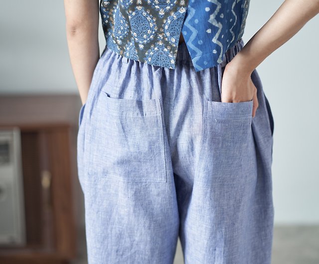 Natural Linen Pants Drawstring Waist and Pockets - Light Blue - Shop  Candith Women's Pants - Pinkoi