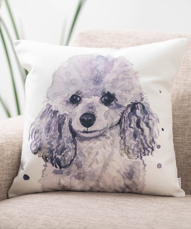 Jubilee超人氣 亞麻布抱枕套 寵物圖案 灰色貴賓犬 45×45cm - 枕頭/抱枕 - 棉．麻 多色
