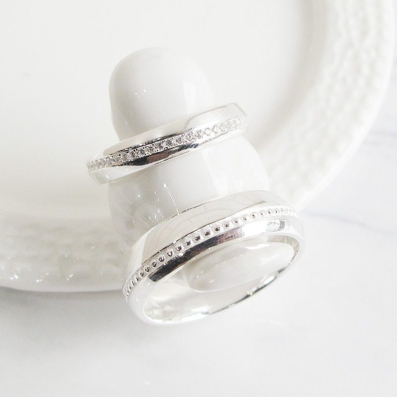 [Couples Rings] Love | Full Diamond Stone Sterling Silver Couples Rings | - Couples' Rings - Sterling Silver Silver