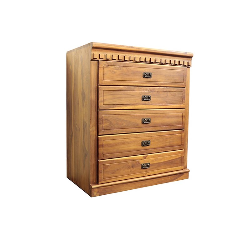 [Jidi Teak Furniture] Teak square shape 5-drawer cabinet RPSC029B drawer storage cabinet - เฟอร์นิเจอร์อื่น ๆ - ไม้ 