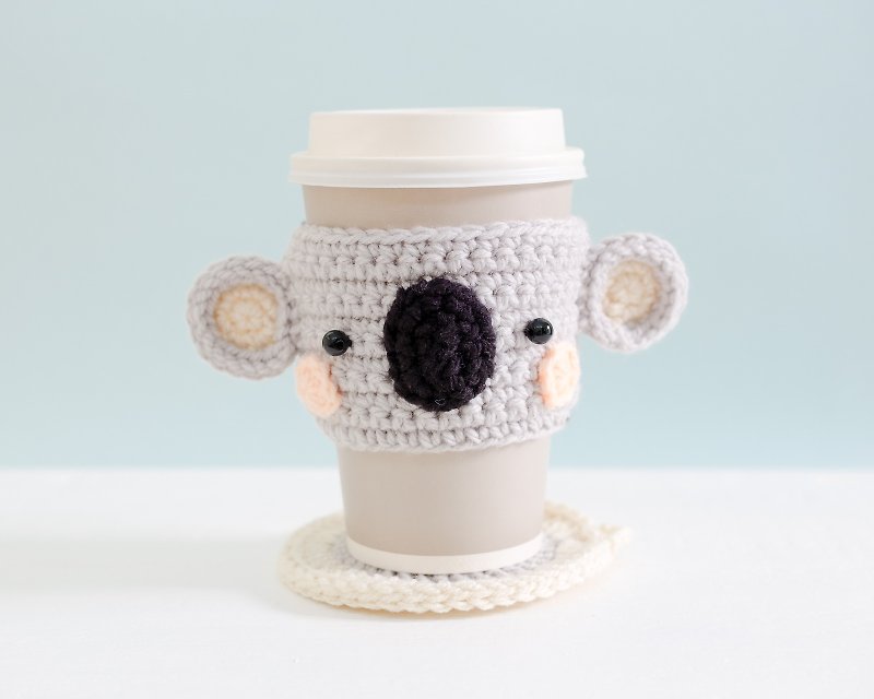 Cotton & Hemp Coasters Gray - Crochet Cozy Cup with Coaster - The Koala Gray Color.
