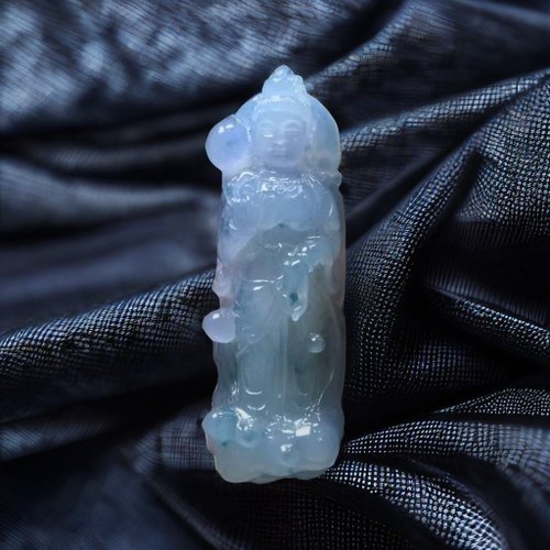 瓔珞翡翠 冰種紫羅蘭飄花翡翠精雕觀音菩薩 | 天然緬甸玉翡翠A貨 | 送禮