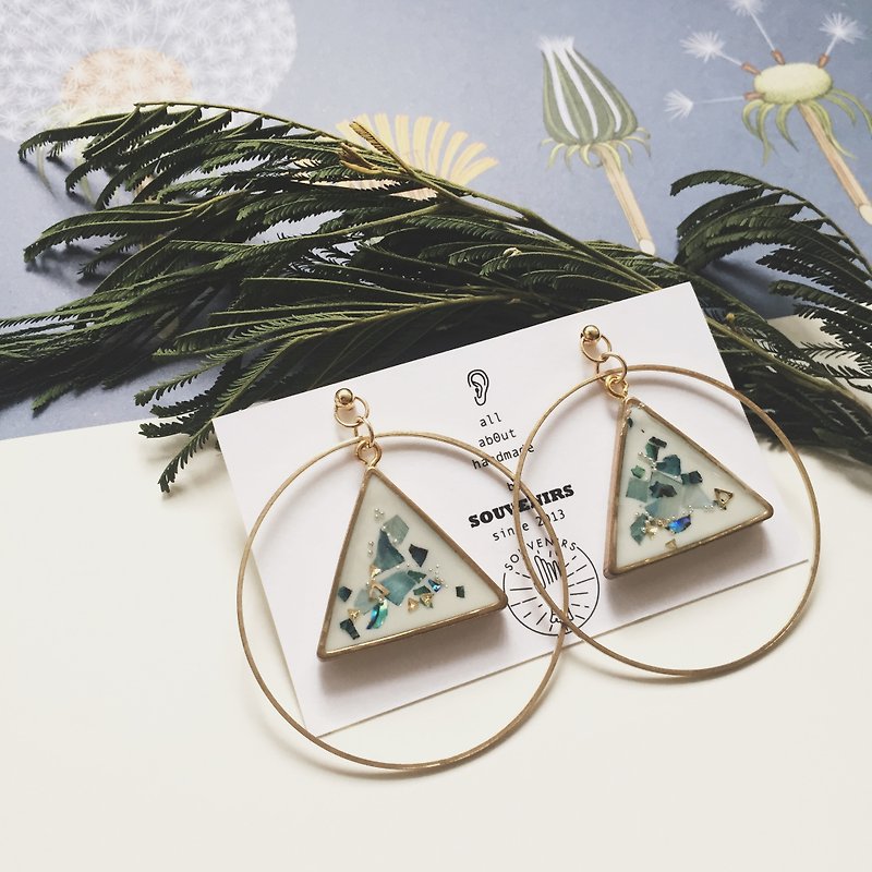 |Souvenirs|Hand-made 27mm triangle shell 925 gold-plated simple DIY earrings earrings Clip-On - ต่างหู - วัสดุอื่นๆ 