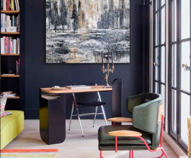 抽象アクリル画 黒と白の作品 抽象的な黒と白のテクスチャ キャンバス上のアクリル絵の具現代