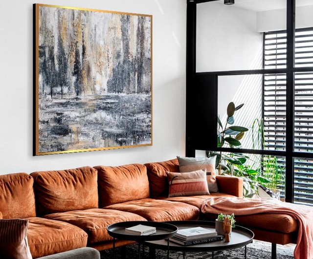 抽象的な黒と白のテクスチャ キャンバス上のアクリル絵の具現代