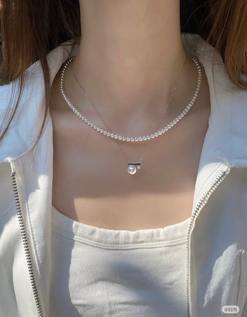 Maison de lumin 平衡之詩18K黃金Akoya鑽石天然海水珍珠真珠項鍊耳環7.5mm-8mm