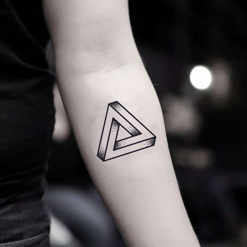 OhMyTat 彭羅斯三角 Penrose Triangle 刺青圖案紋身貼紙 (2 張) - 紋身貼紙/刺青貼紙 - 紙 黑色