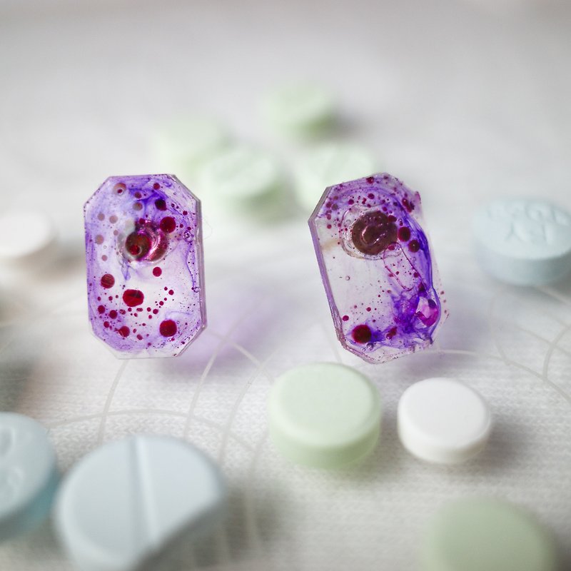 Pills virus and parasitic search host - 贰 Japanese UV plastic earrings jewelry - ต่างหู - วัสดุอื่นๆ สีม่วง