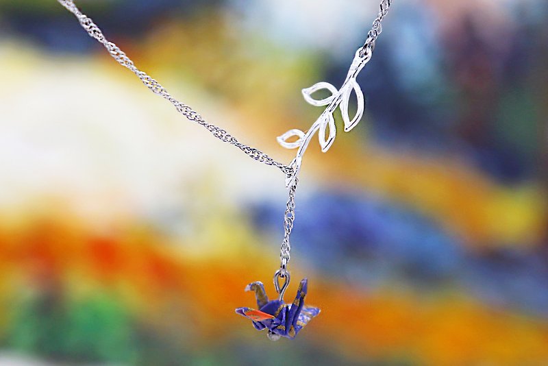 Leaf Paper Crane Necklace (Evening Purple Orchid)-Valentine's Day Gift - Necklaces - Paper Purple