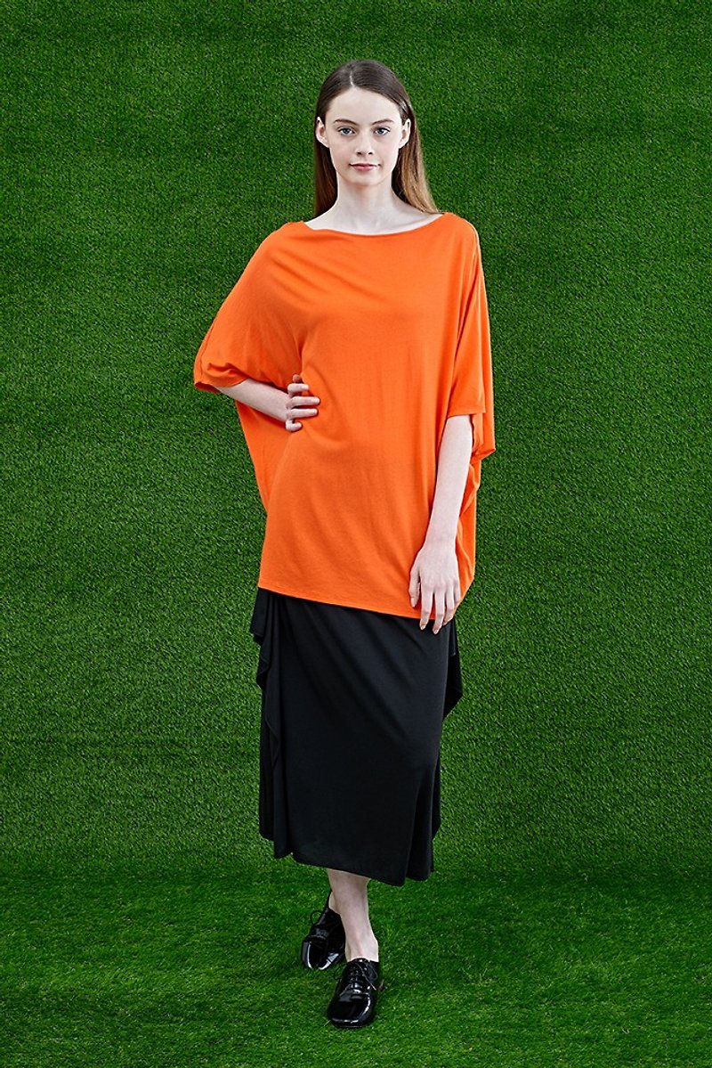 [Seasonal Sale] Bright orange arc three-dimensional knitted top - Women's T-Shirts - Cotton & Hemp Orange