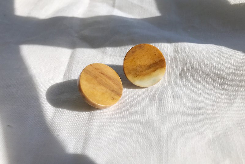 Szu-works | retro simple rhubarb natural stone round ear (clip) - Earrings & Clip-ons - Gemstone Orange