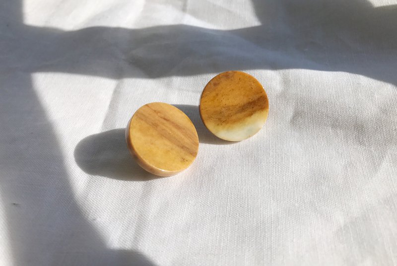 Szu-works | retro simple rhubarb natural stone round ear (clip) - ต่างหู - เครื่องเพชรพลอย สีส้ม