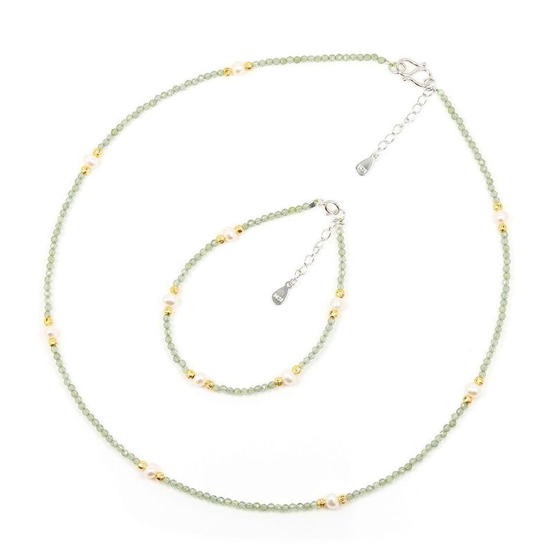 Fresh Water Pearl Green Apatite Bracelet & Necklace - Bracelets - Semi-Precious Stones Multicolor