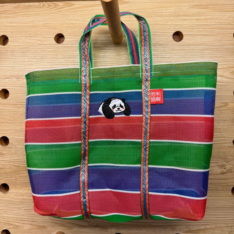 Papa panda embroidered eggplant bag - กระเป๋าถือ - พลาสติก หลากหลายสี