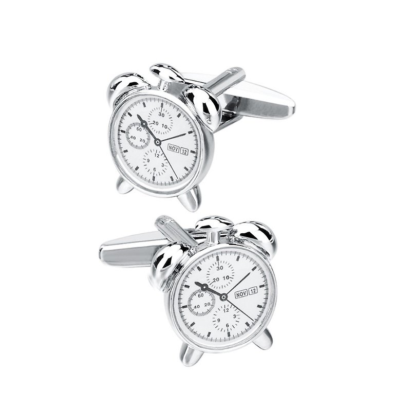 Kings Collection Silver Alarm Clock Cufflinks KC10068a Silver - Cuff Links - Other Metals Silver