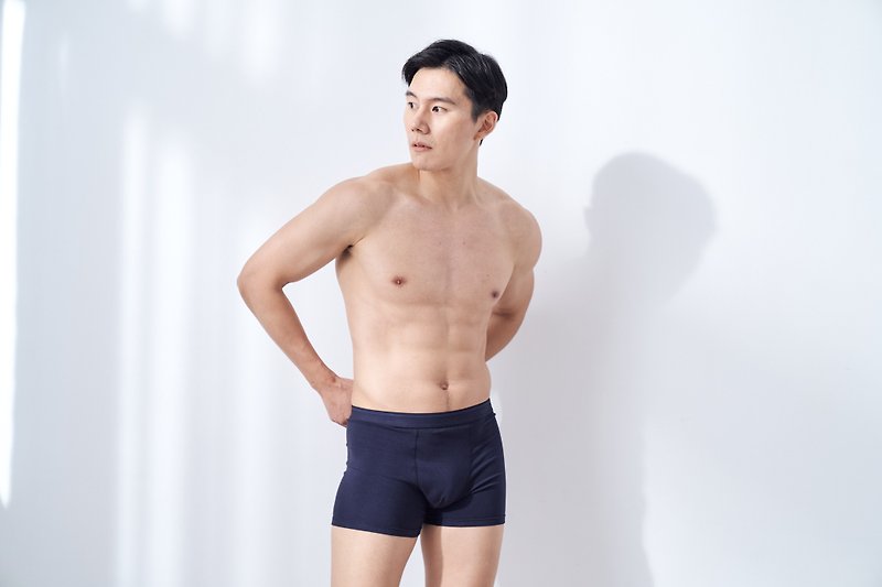 ผ้าฝ้าย/ผ้าลินิน ชุดชั้นในผู้ชาย สีน้ำเงิน - Men's mid-rise four-corner organic cotton super elastic underwear