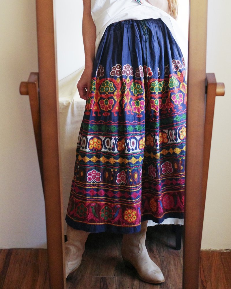 Vintage 70s 印度滿版手工刺繡長裙 - 裙子/長裙 - 棉．麻 