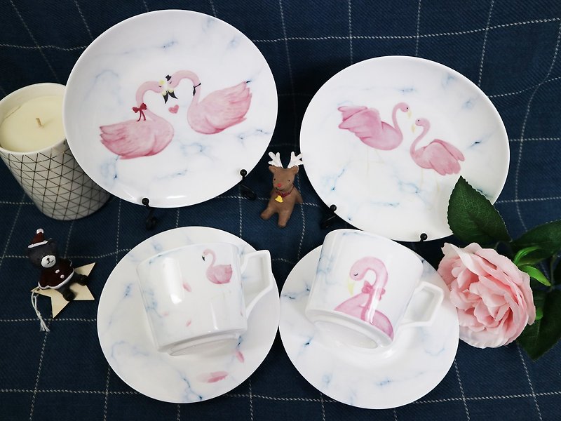 Flamingo Coffee Cup Tray Group Valentine's Day Gift Pair Cup Couple - Mugs - Porcelain 