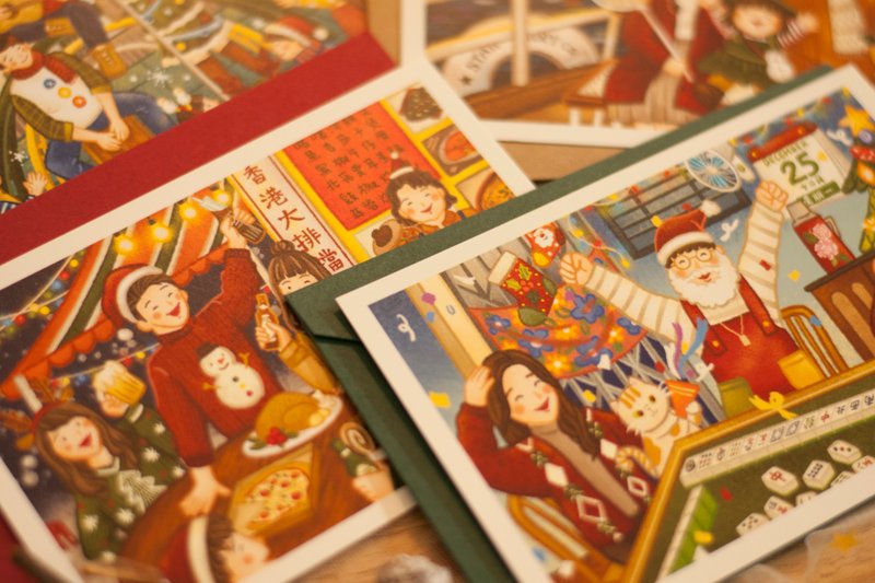 Original Hong Kong Christmas cards - a full set of 5 types - การ์ด/โปสการ์ด - กระดาษ สีแดง