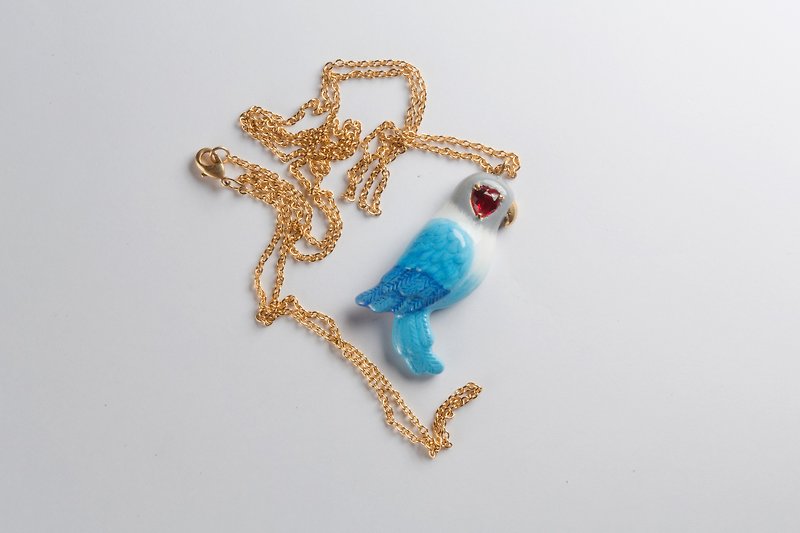 愛情鸚鵡紅鋯石項鍊 - 耳環/耳夾 - 琺瑯 