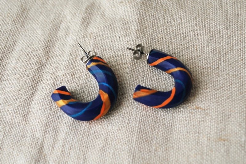 nijiピアス　blue orange gold - 耳環/耳夾/耳骨夾 - 黏土 藍色