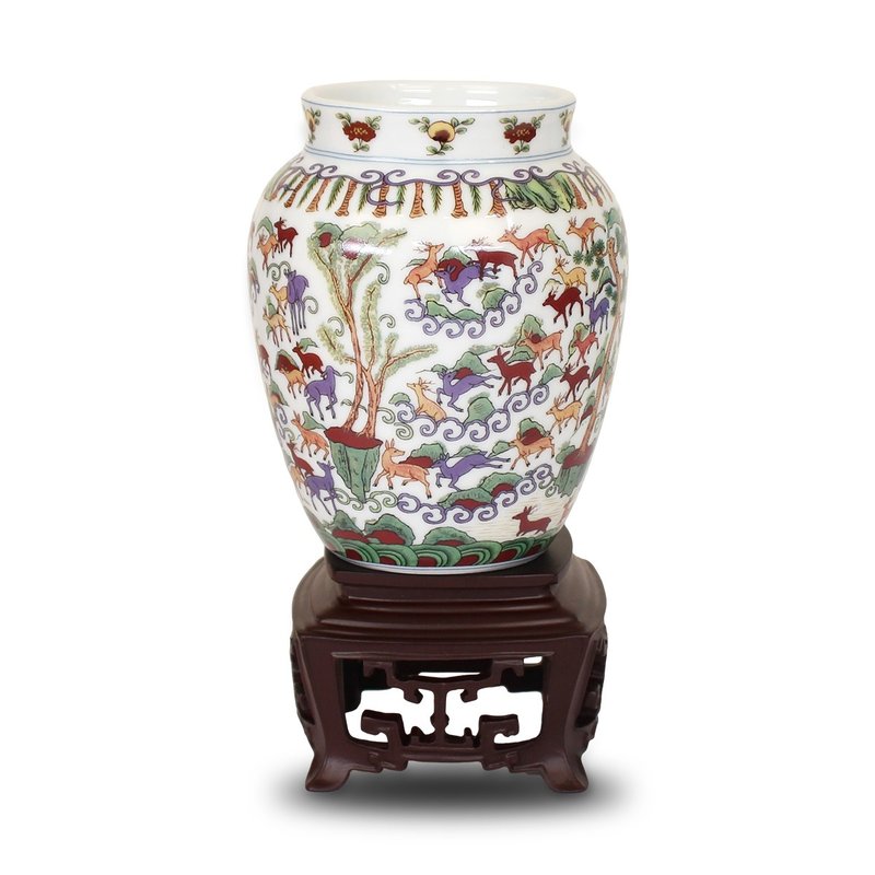 大五彩百鹿尊 - 擺飾/家飾品 - 瓷 白色