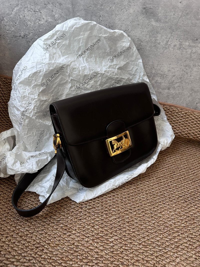 中古包 Celine 賽琳 經典朱古力色大馬車扣肩背包 - 手提包/手提袋 - 真皮 咖啡色