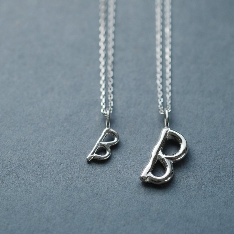 2コset) B 手書き風 イニシャル アルファベット ペア ネックレス シルバー925 - 項鍊 - 其他金屬 銀色