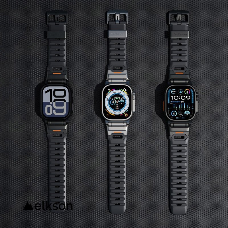 Elkson Apple Watch Fusion剛柔系列不銹鋼矽膠透氣錶帶44-49mm - 錶帶 - 不鏽鋼 
