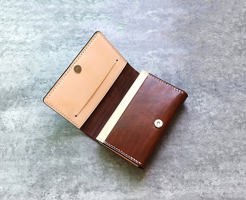 Light brown leather handmade business card holder / business card case simple business card case - ที่เก็บนามบัตร - หนังแท้ สีนำ้ตาล