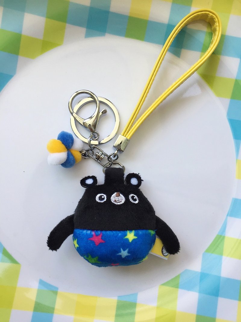 Starry black cute bear key ring charm - Keychains - Cotton & Hemp Blue