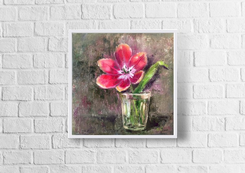 Flowers Oil Painting Original Floral Painting 布面油畫 - โปสเตอร์ - วัสดุอื่นๆ สีม่วง