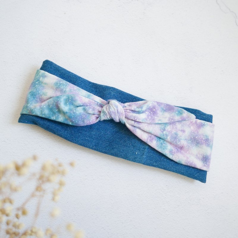 Tie-dye handmade elastic bold hairband :water star: - Hair Accessories - Cotton & Hemp Blue