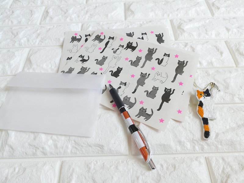 Letter set cat and star - ซองจดหมาย - กระดาษ สีดำ