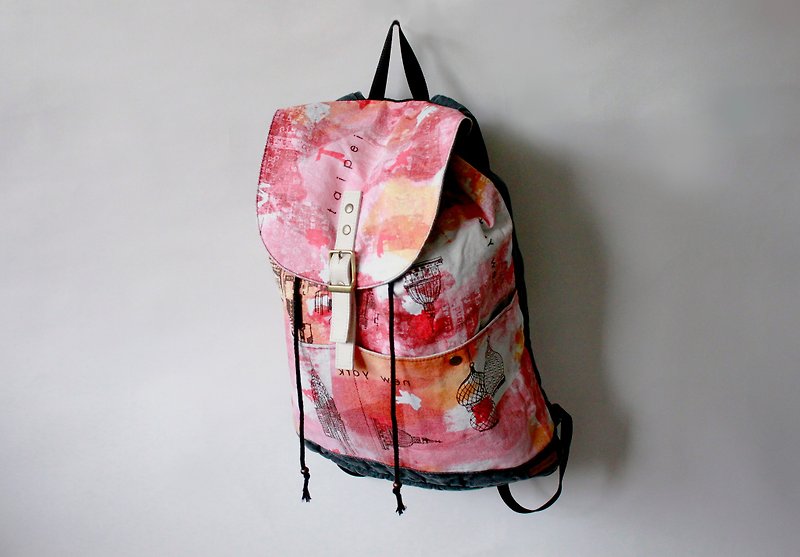 Drawstring Backpack Red - กระเป๋าเป้สะพายหลัง - ผ้าฝ้าย/ผ้าลินิน สีแดง