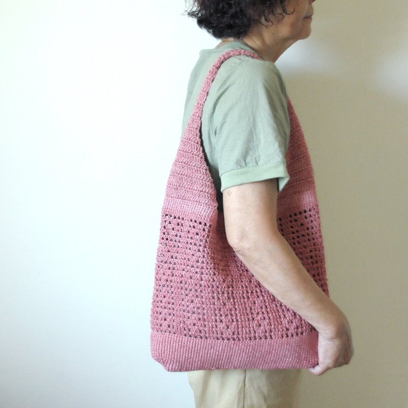 櫻花波波側背亞麻繩編織包/亞麻繩編織編織/側背 - 側背包/斜背包 - 棉．麻 粉紅色
