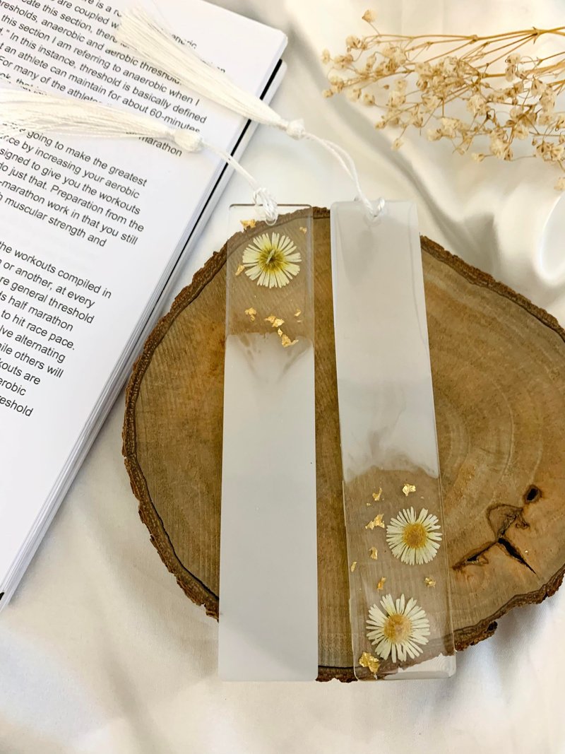 【花園系】小雛菊壓花書籤 Preserved Flower Resin bookmarks - 書籤 - 樹脂 白色