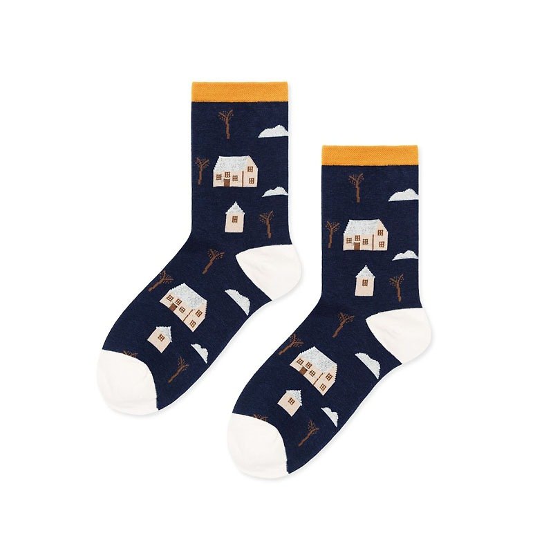 Sc. Lifestyle Cute wooden socks / socks / comfort socks / women socks - ถุงเท้า - ผ้าฝ้าย/ผ้าลินิน สีดำ
